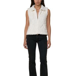 Betsey Johnson Y2K White Faux Fur Vest Cheetah Lined Sequin XL